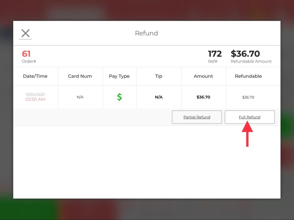 Select Full or Partial refund