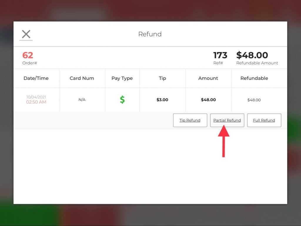 Partially refunding the amount