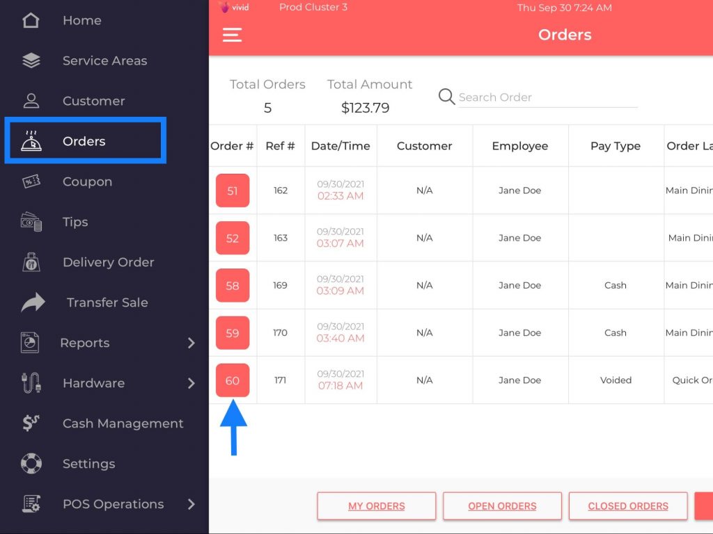 Select the voided order