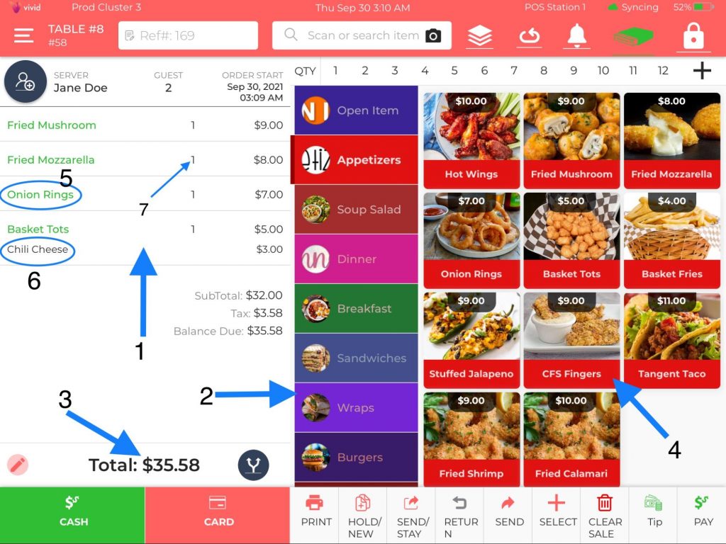 Order screen tab details